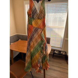 Tommy Hilfiger Colorful Maxi Dress W/ruffle Size 6 Sleeveless 100% Cotton
